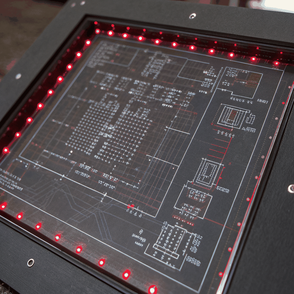 Abstract technical schematic of circuit geometry in high-contrast monochrome