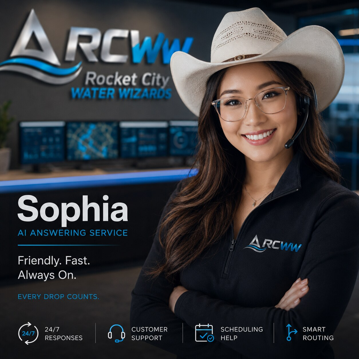 Sophia, AI Answering Service, Rocket City Water Wizards