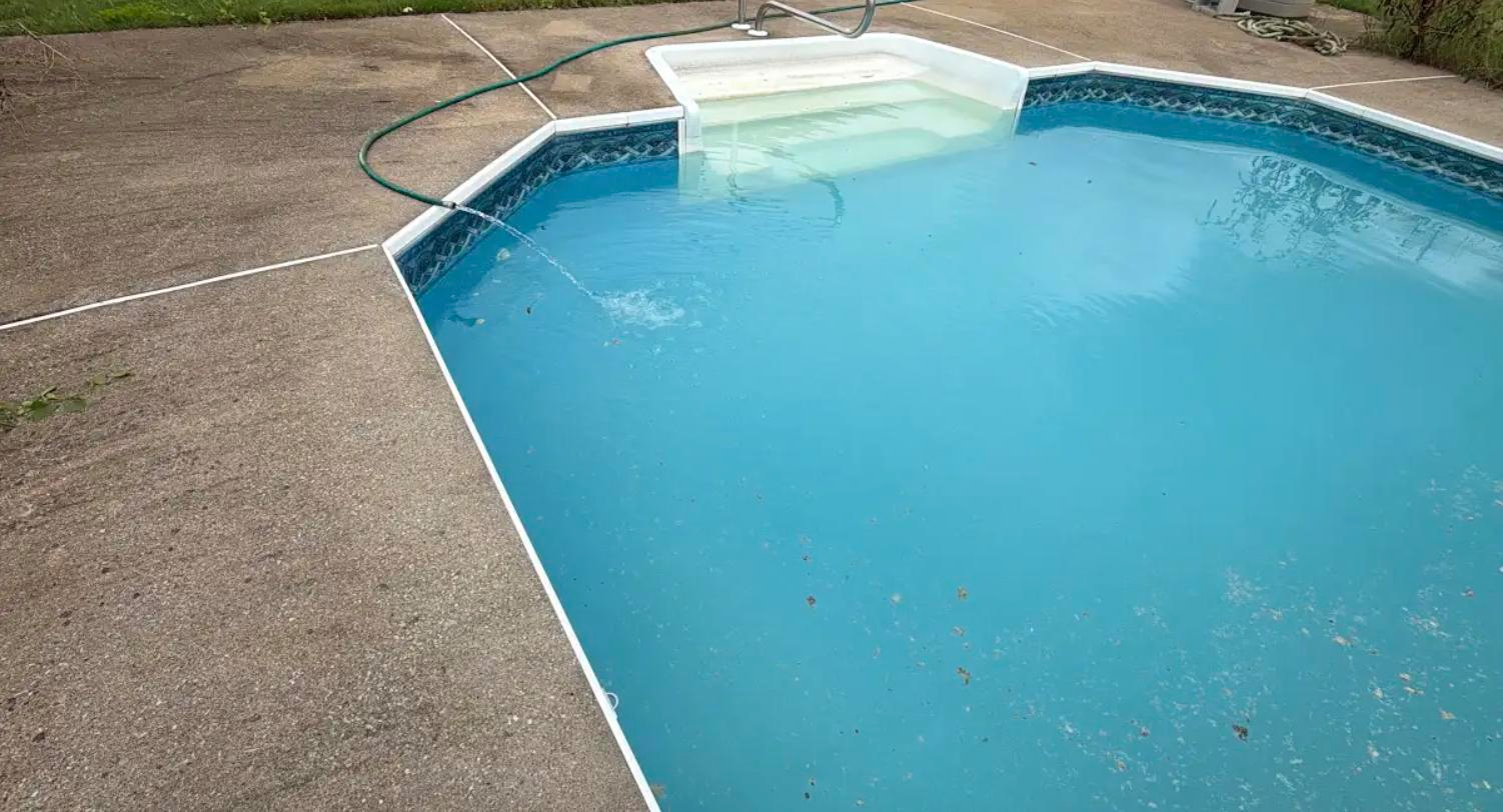Pool being refilled and brought back to balanced, tested water during chemistry recovery